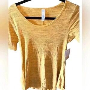 Lularoe XXS  mustard & black micro stripe Perfect  T . Cotton blend‎ ribbed NWT